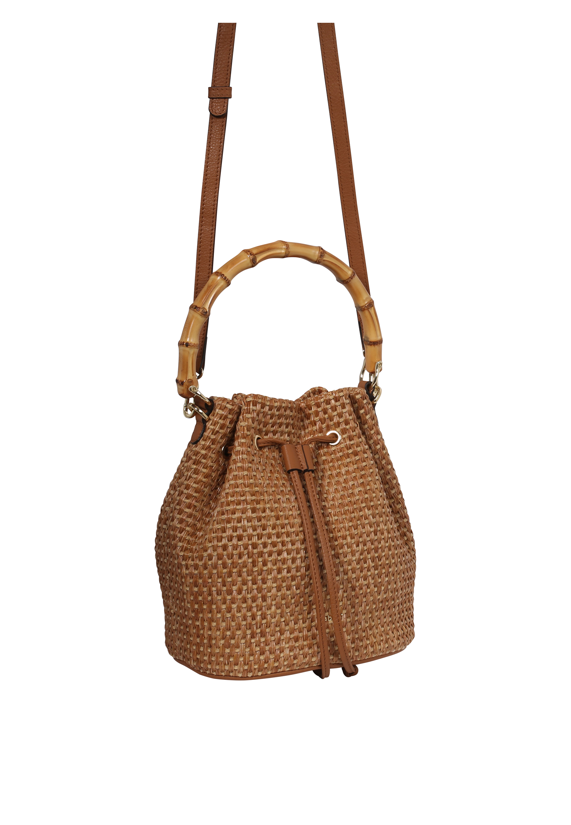 Bucket bag DRAWSTRING bamboo fabric Raffia cestino