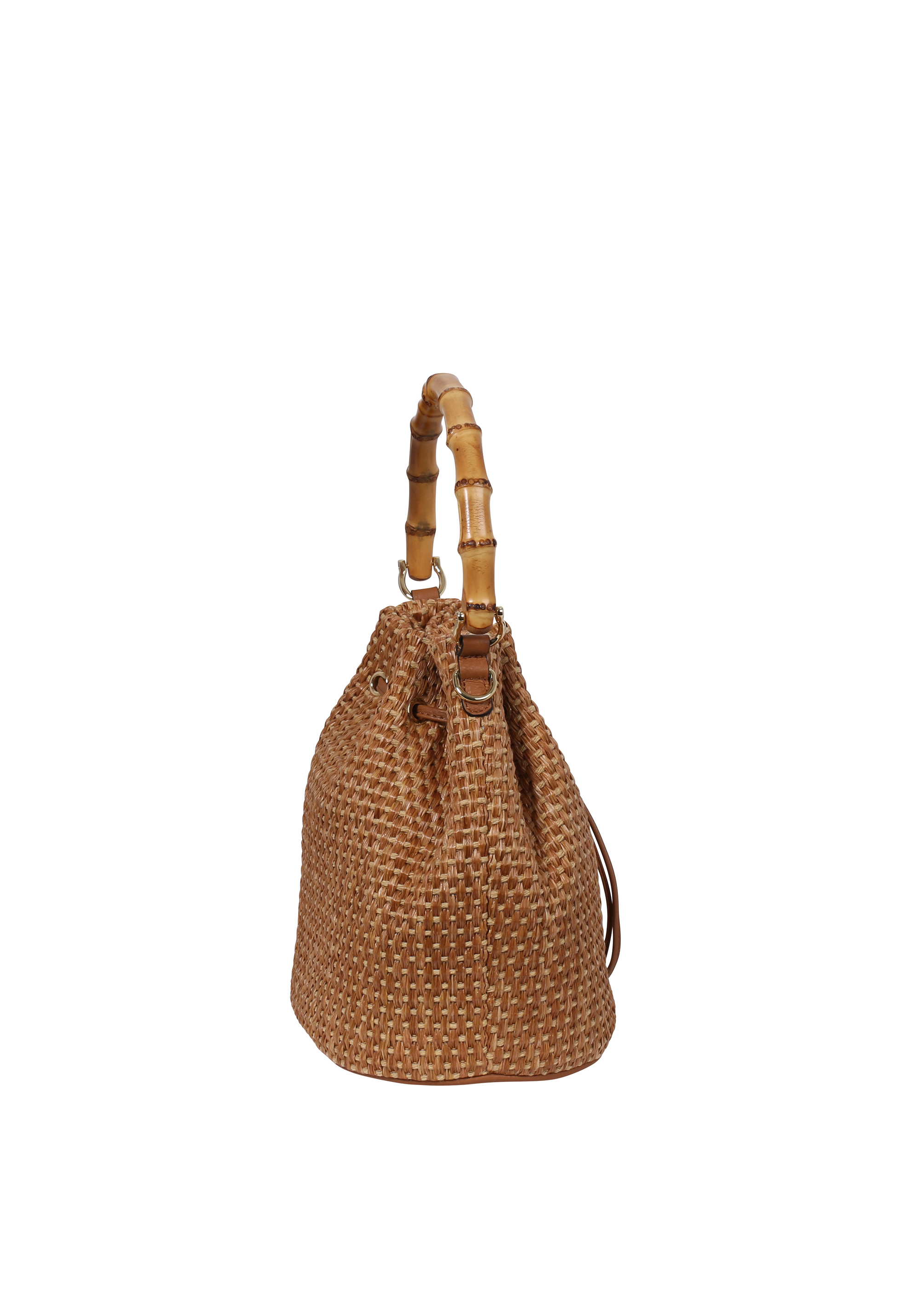 Bucket bag DRAWSTRING bamboo fabric Raffia cestino